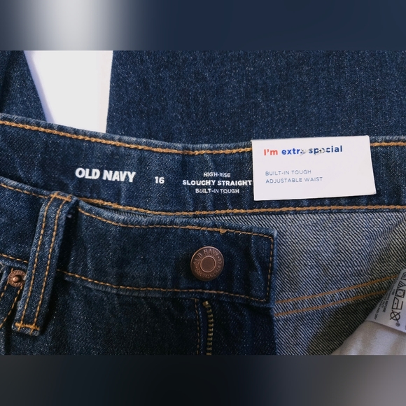 NWT Old Navy Girls Blue Denim Jeans High Rise Slouchy Straight 16 - Picture 10 of 11